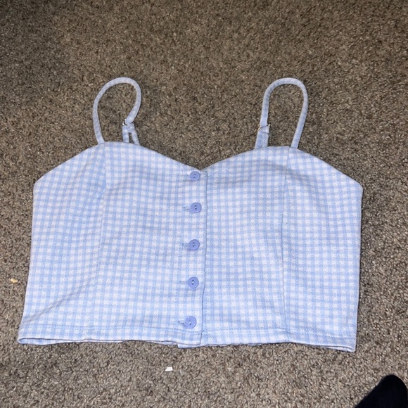 Light blue and white plaid crop top - Picture 1 of 3